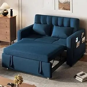 Velvet Futon Sofa Bed Couch with Adjustable Backrest and Side Pocket.
