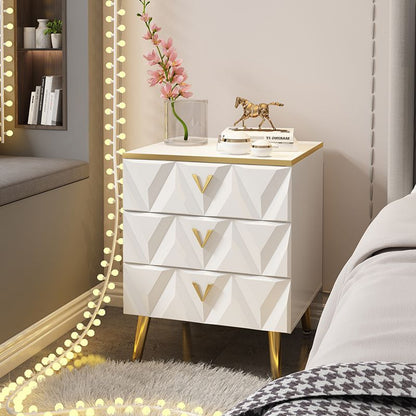 Light Luxury Bedside Table with Nordic net ins, Modern Bedside Table with Storage Drawers.