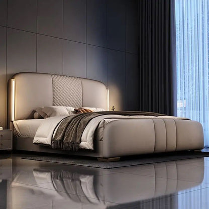 Elegant Upholstered Bed with Mattress & Bedside Table