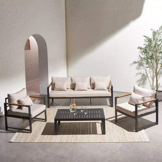 5-Seater Outdoor Lounge Sofa Set with Rectangular Table