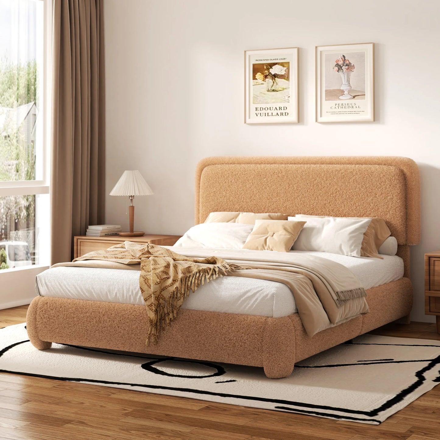 Elite Dream Upholstered Platform Bed Soft Rounded Corners.