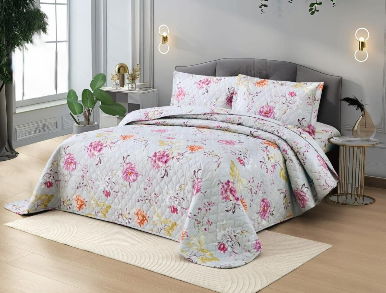 King Size Compressed Duvet Set, Flower Spring Patterned, 4 Pcs Set.