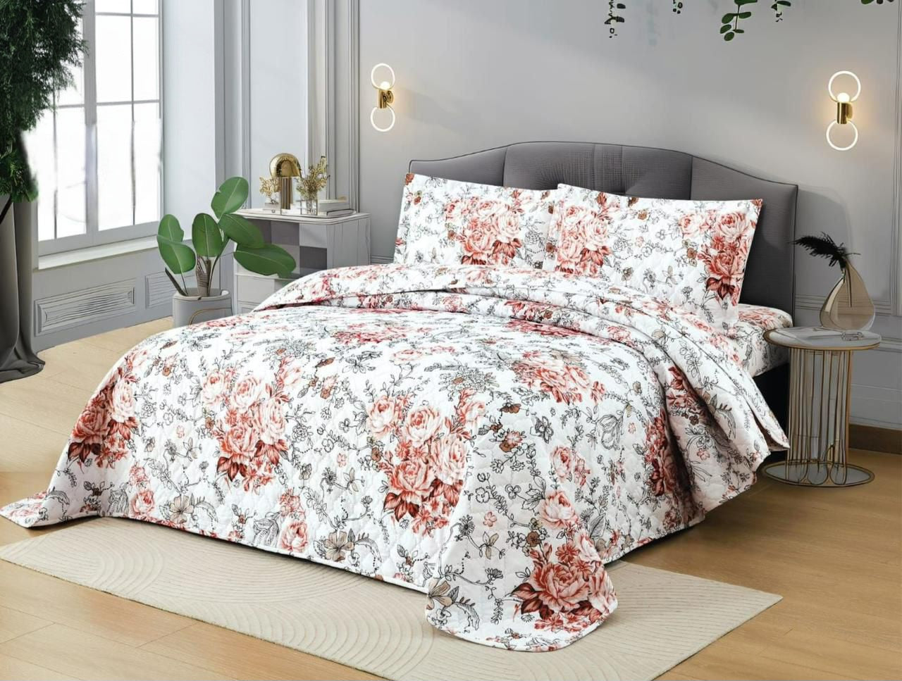 King Size Compressed Duvet Set, Flower Spring Patterned, 4 Pcs Set.