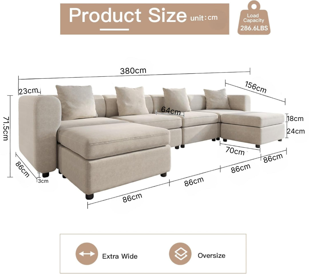 7 Seats Velvet Sectional Sofa Set U Shape Modular Sofa.