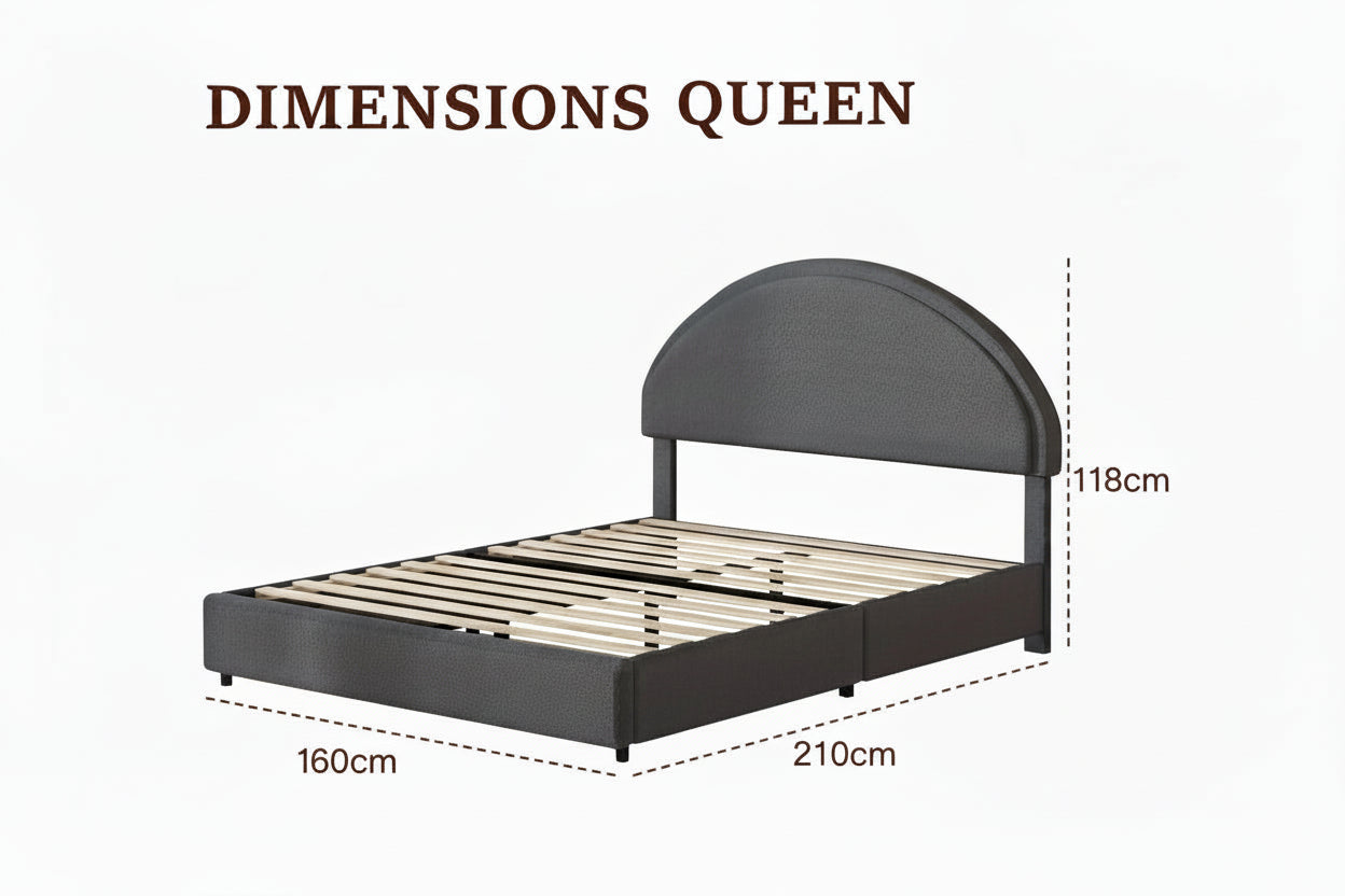 Half Moon Boucle Upholstered Bed Frame with Headboard.