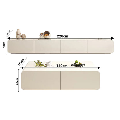 Sleek White Living Room Table Set.