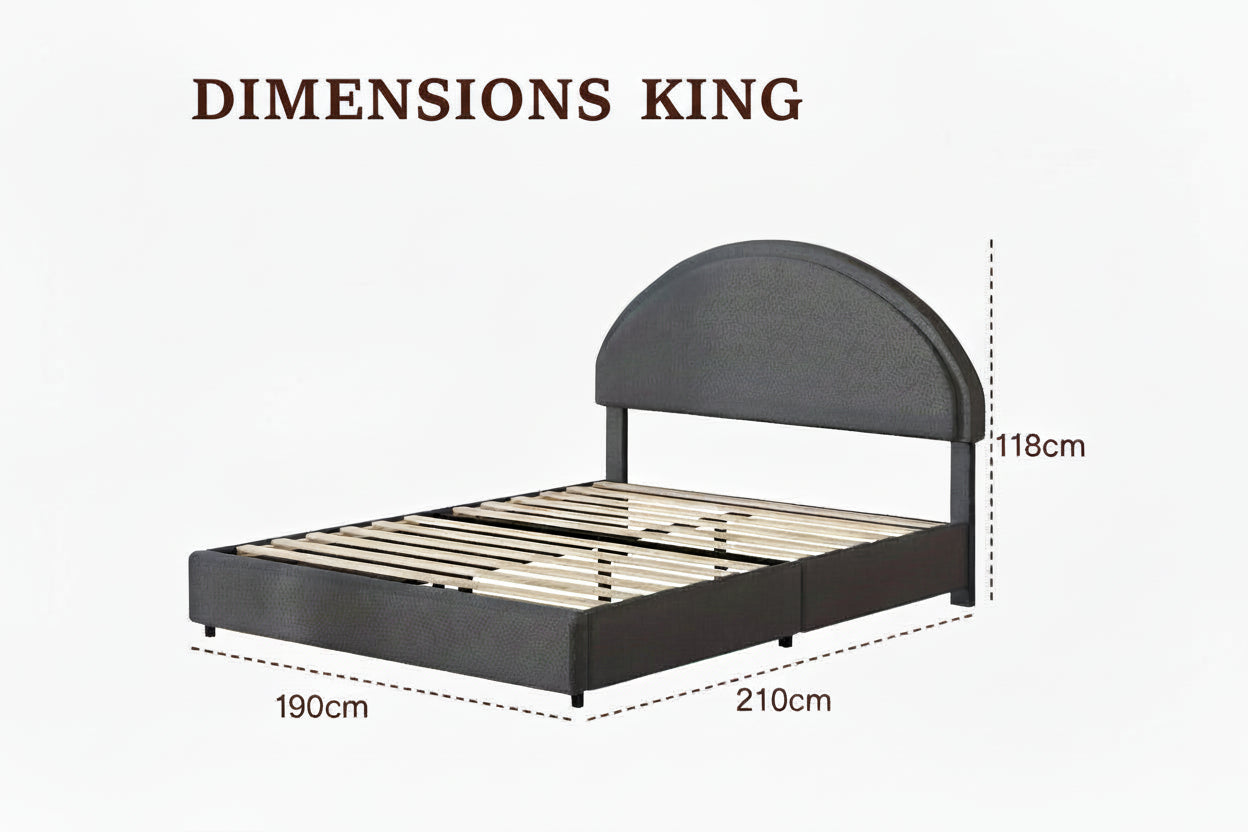 Half Moon Boucle Upholstered Bed Frame with Headboard.