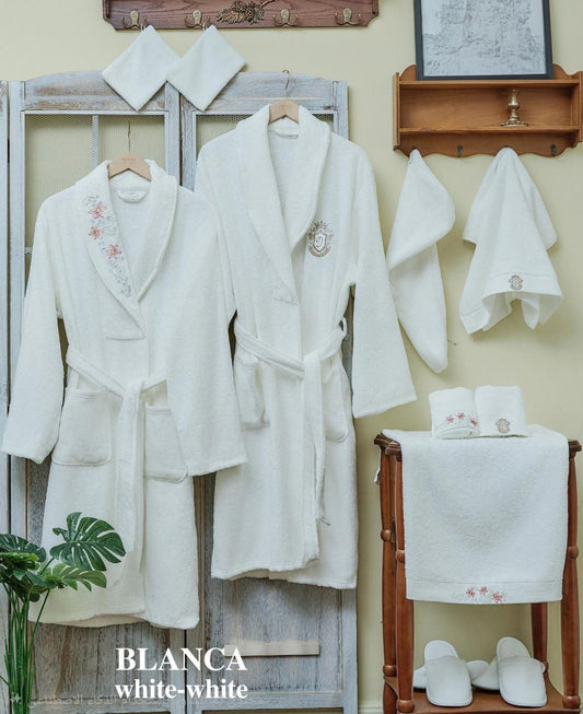 Cotton Couple Bathrobe, 3-piece cotton family bathrobe set,