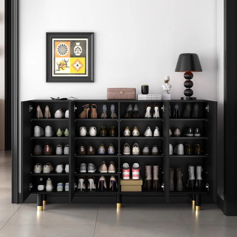 wooden black shoe cabinet