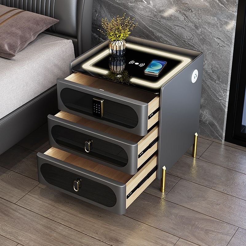 Smart Bedside Table with Wireless USB Charging, Creative Multifunctional Infrared Sensitive LED Light Night, Hotel Stands.