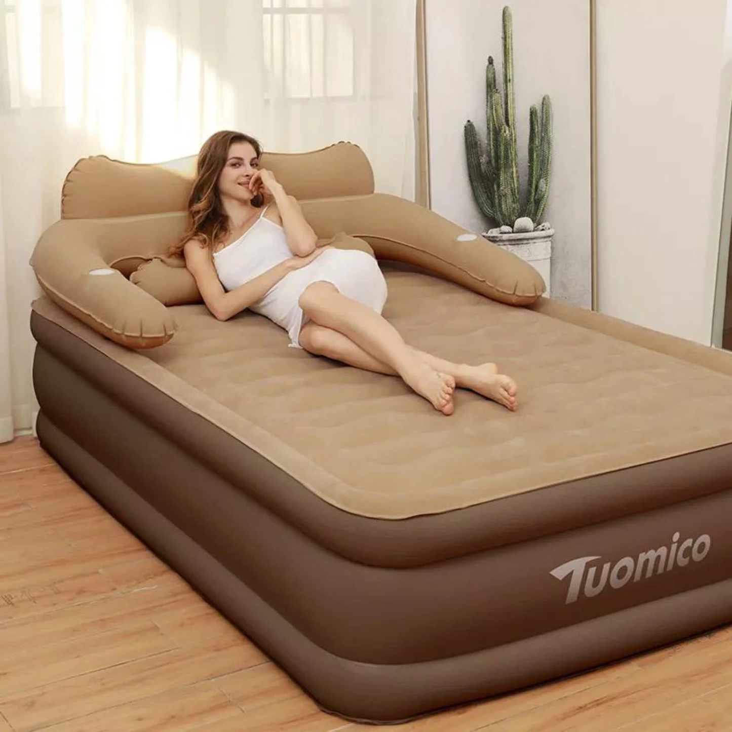 Inflatable Air Bed with Three-layer Thickened and External Electric Pump, 152 x 203 cm