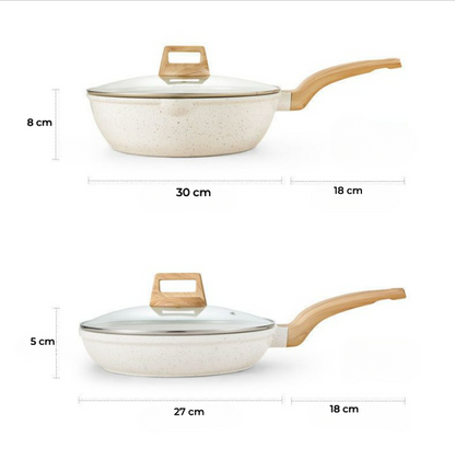 Menjo Cooking Set, Kitchen Essential Supplies Pot, Pan, Wok, Stock Pot. For Variety Cooking, Healthy Cooking, Non Stick, Easy to Clean, Fast Heating, Multi-purpose.