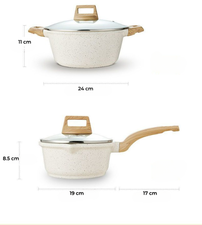 Menjo Cooking Set, Kitchen Essential Supplies Pot, Pan, Wok, Stock Pot. For Variety Cooking, Healthy Cooking, Non Stick, Easy to Clean, Fast Heating, Multi-purpose.