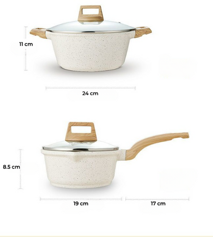 Menjo Cooking Set, Kitchen Essential Supplies Pot, Pan, Wok, Stock Pot. For Variety Cooking, Healthy Cooking, Non Stick, Easy to Clean, Fast Heating, Multi-purpose.