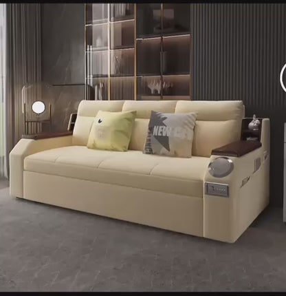 Modern Extendable 2 in 1 Sofa Bed with Side Pockets, Daybed with Bottom and Side Storage, USB Ports, Bluetooth, Speaker.