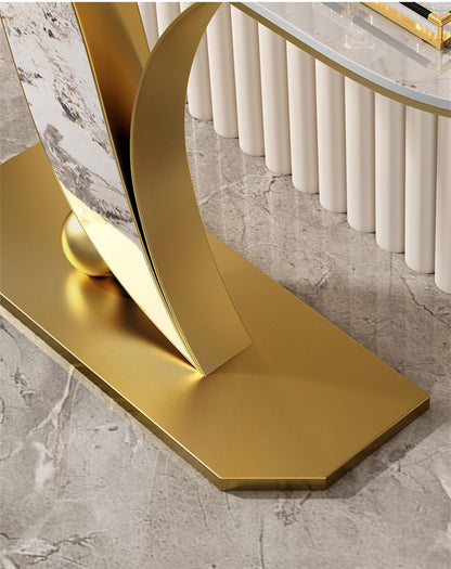 Console Table, Gold Metal Frame with Slate Marble Top, Console Table for Entryway, Living room, Office, 150W * 80H * 30D cm