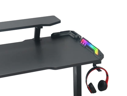 Gaming Desk Table With RGB light, Computer Desk, Cup Holder and Headphone Hook Gamer Workstation Game Table.