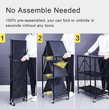 Foldable Storage Organizer 5 Tier, Kitchen Cabinet Storage Rack, Multipurpose Rack for Living Room Bedroom Kitchen Garage Black.