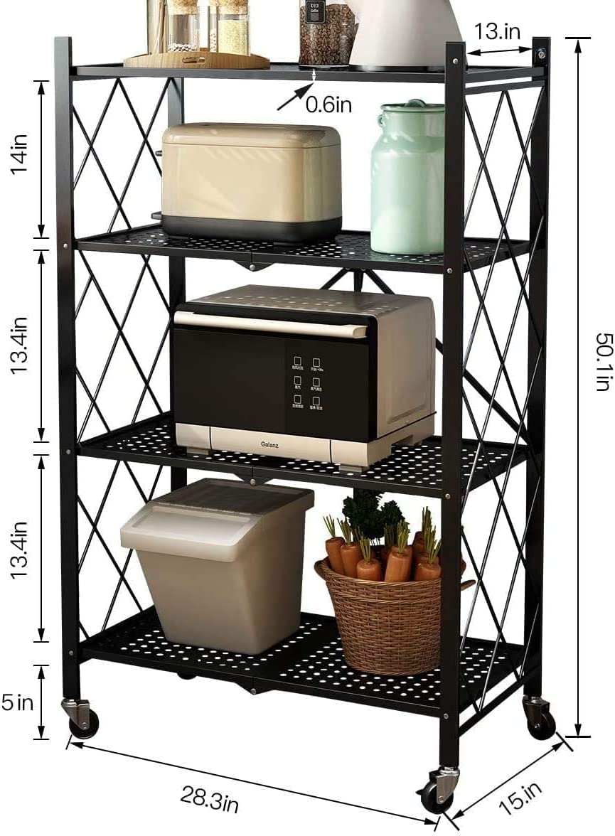 Foldable Storage Organizer 5 Tier, Kitchen Cabinet Storage Rack, Multipurpose Rack for Living Room Bedroom Kitchen Garage Black.