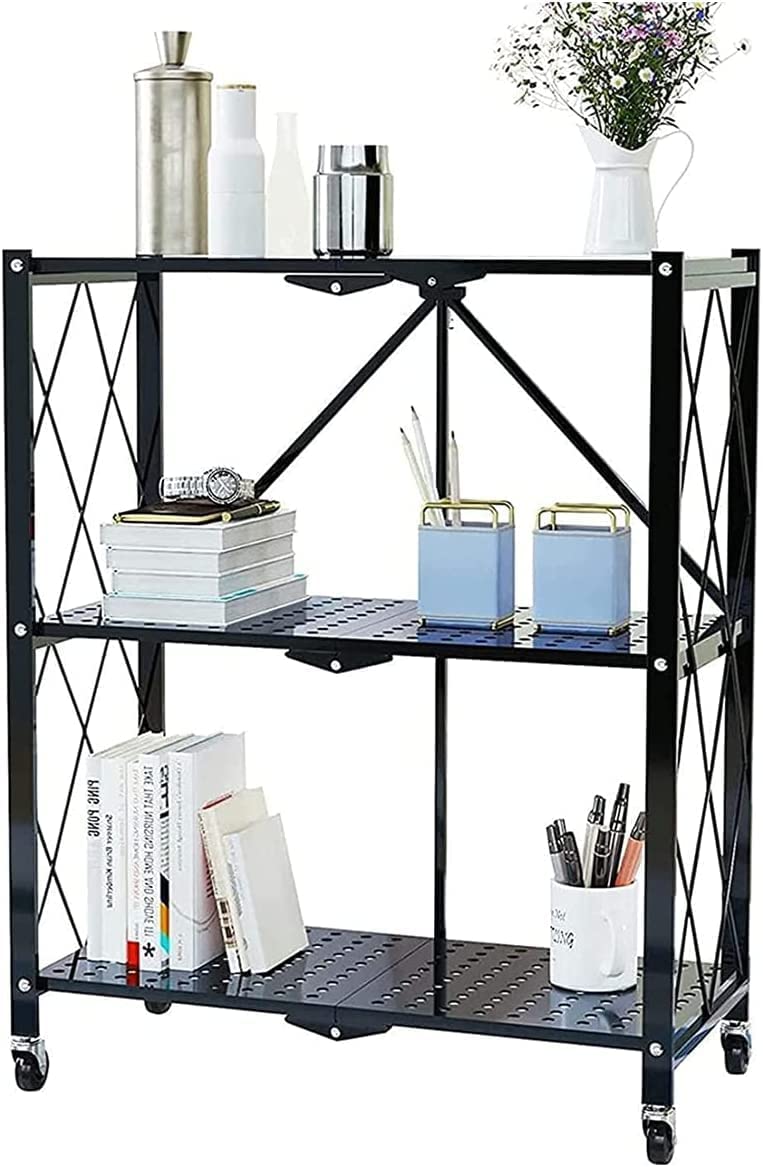 Foldable Storage Organizer 5 Tier, Kitchen Cabinet Storage Rack, Multipurpose Rack for Living Room Bedroom Kitchen Garage Black.