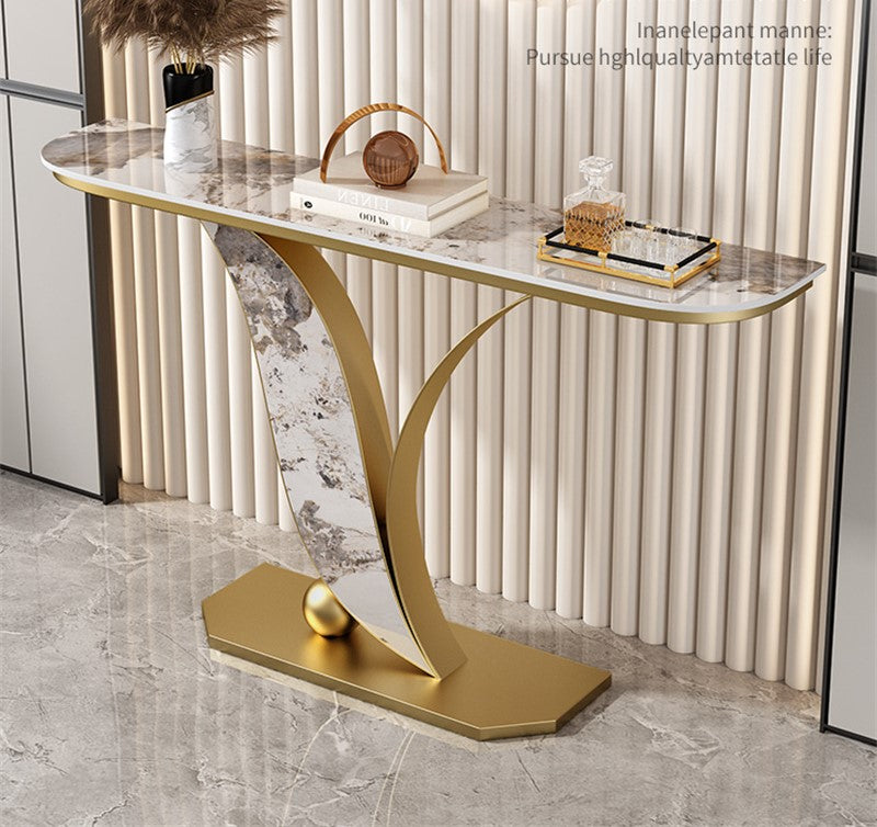 Console Table, Gold Metal Frame with Slate Marble Top, Console Table for Entryway, Living room, Office, 150W * 80H * 30D cm