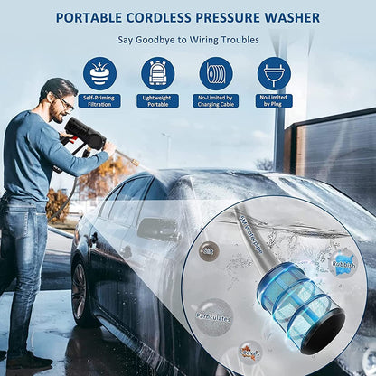 High Pressure Cordless Portable Cleaner Set for Washing Cars, Car Cleaning Device With Foam Generator Nozzle Water Pump.