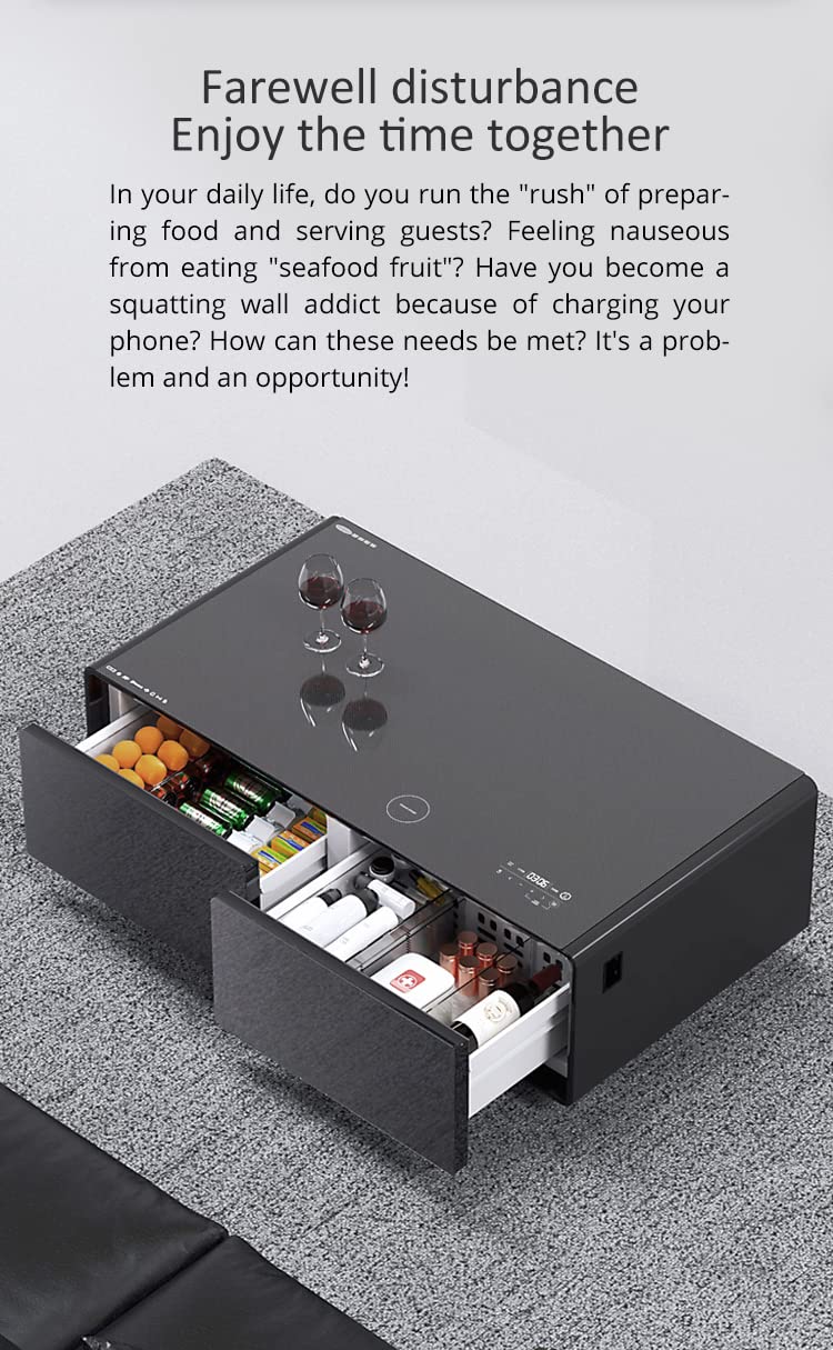 Smart Touch Table With Two Refrigerating Doors, Supports Bluetooth, Music Player, USB Charger.