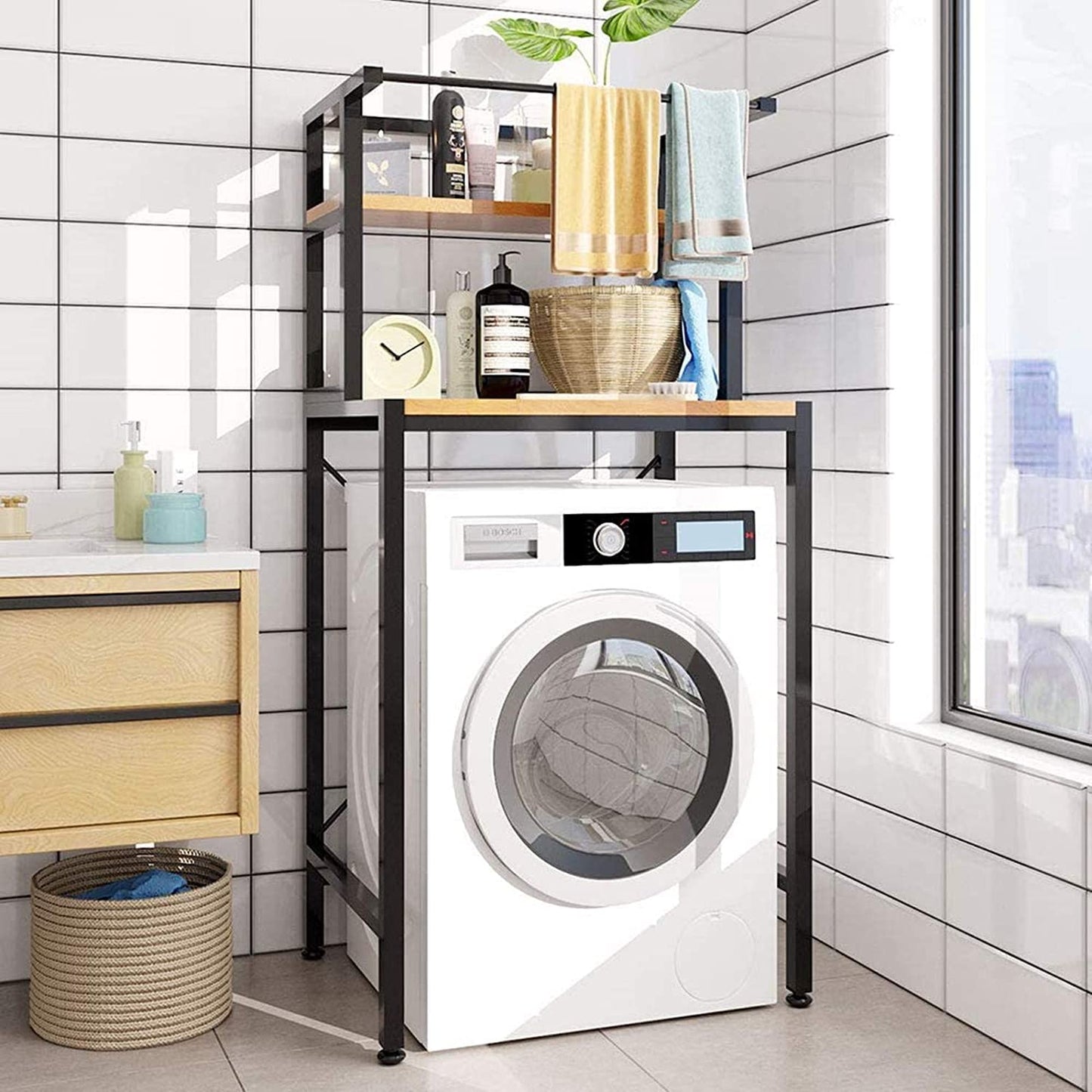 Bathroom Space Saver,Over The Drum Washing Machine Rack, Corner Stand Storage Organizer Accessories Space Saver,Bathroom Tower Shelf.