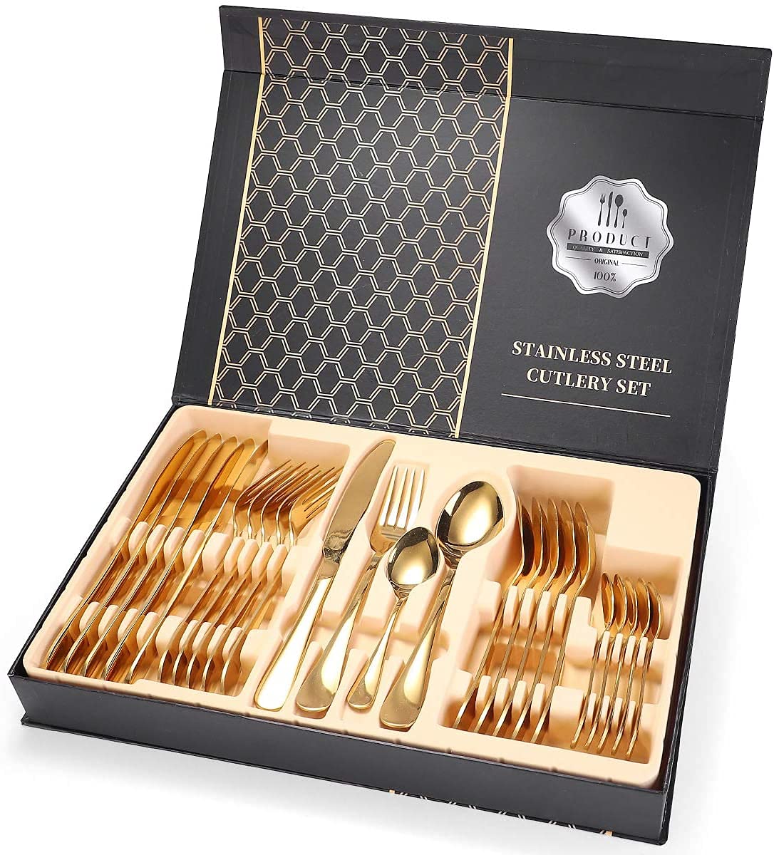 Luxury Camping Portable Colorful Stainless Steel Besteck 30 Pcs Flatware Gift Box Packaging Cutlery Set.