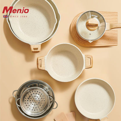 Menjo Cooking Set, Kitchen Essential Supplies Pot, Pan, Wok, Stock Pot. For Variety Cooking, Healthy Cooking, Non Stick, Easy to Clean, Fast Heating, Multi-purpose.