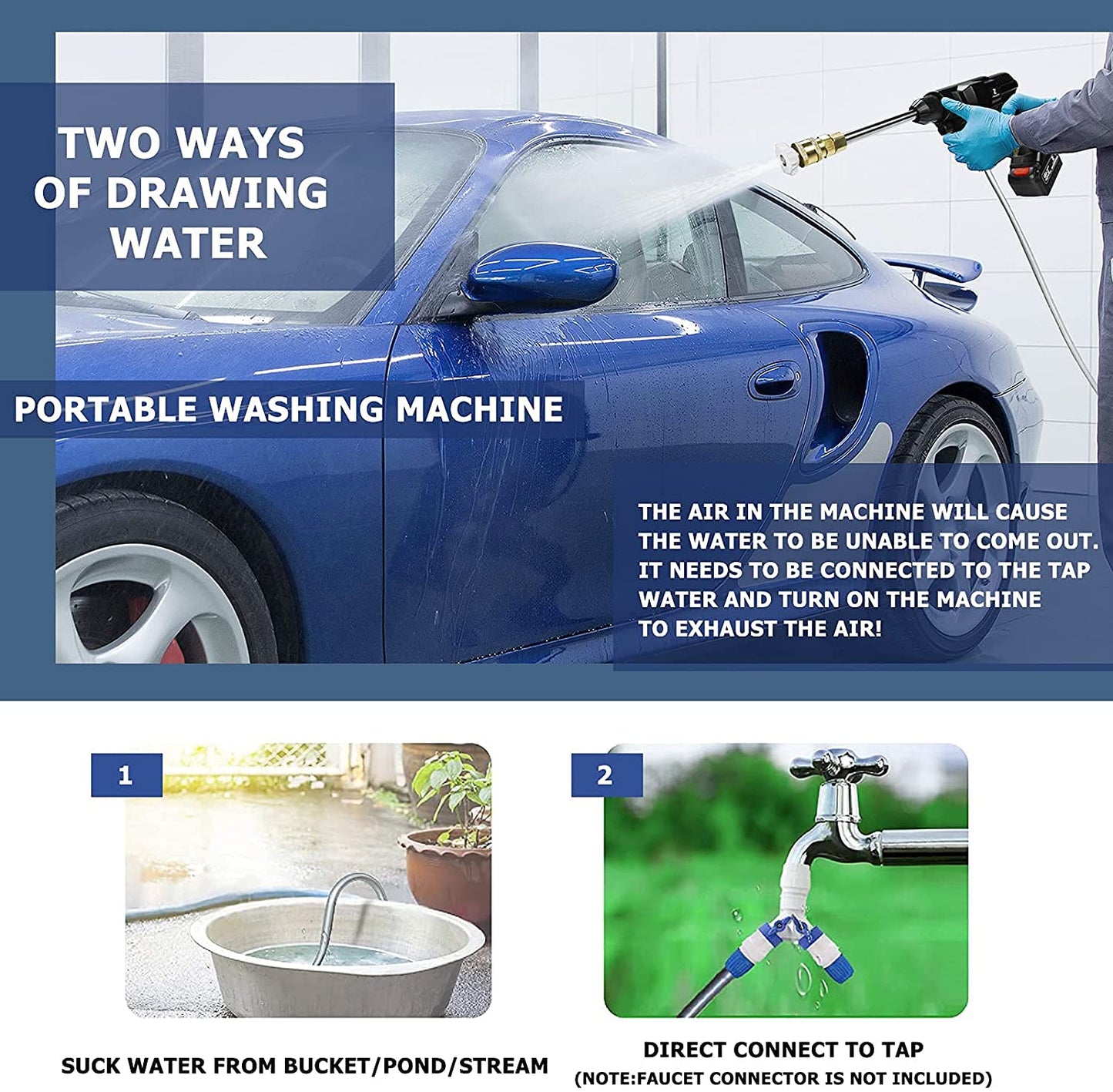 High Pressure Cordless Portable Cleaner Set for Washing Cars, Car Cleaning Device With Foam Generator Nozzle Water Pump.