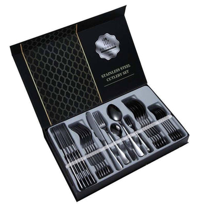 Luxury Camping Portable Colorful Stainless Steel Besteck 30 Pcs Flatware Gift Box Packaging Cutlery Set.