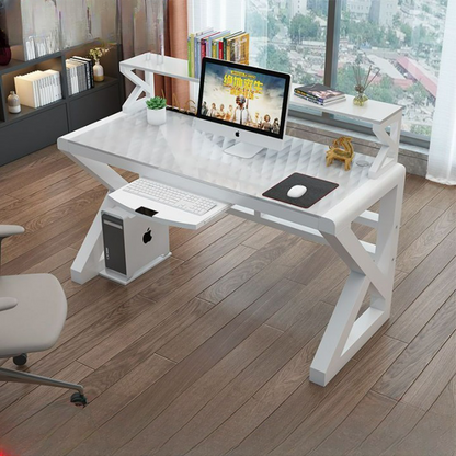 Computer Desk, Tempered Glass Tabletop, Gaming Desk with Shelf, for Home or Office.