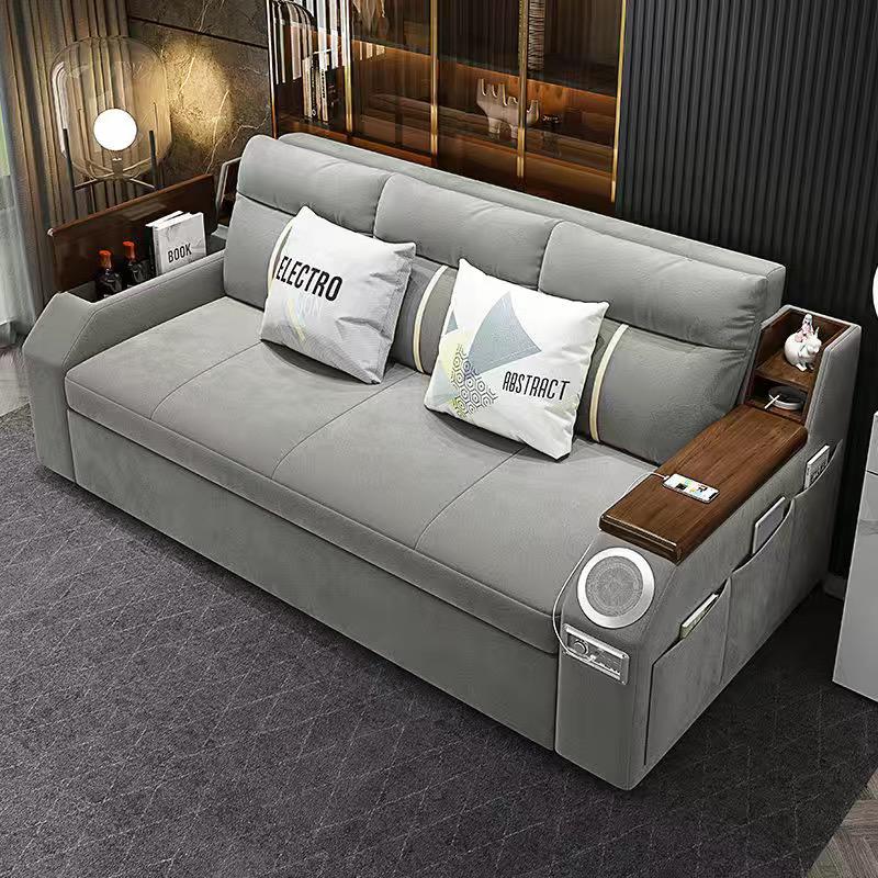 Modern Extendable 2 in 1 Sofa Bed with Side Pockets, Daybed with Bottom and Side Storage, USB Ports, Bluetooth, Speaker.