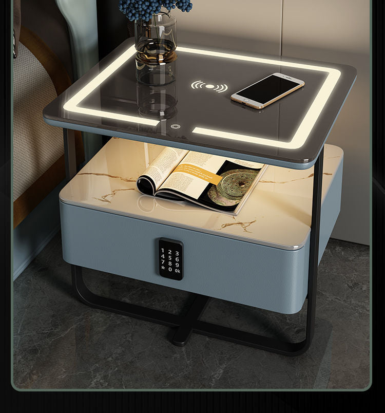 Smart Bedside Table with Wireless Charging and 3 Different color of LED Touch changing.