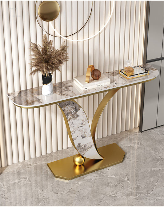 Console Table, Gold Metal Frame with Slate Marble Top, Console Table for Entryway, Living room, Office, 150W * 80H * 30D cm