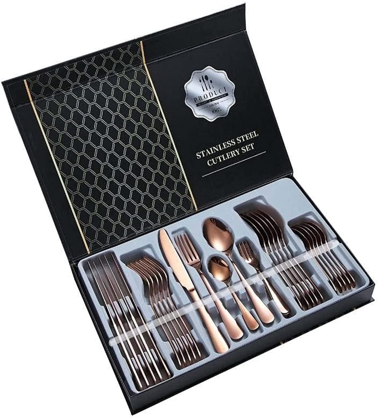 Luxury Camping Portable Colorful Stainless Steel Besteck 30 Pcs Flatware Gift Box Packaging Cutlery Set.