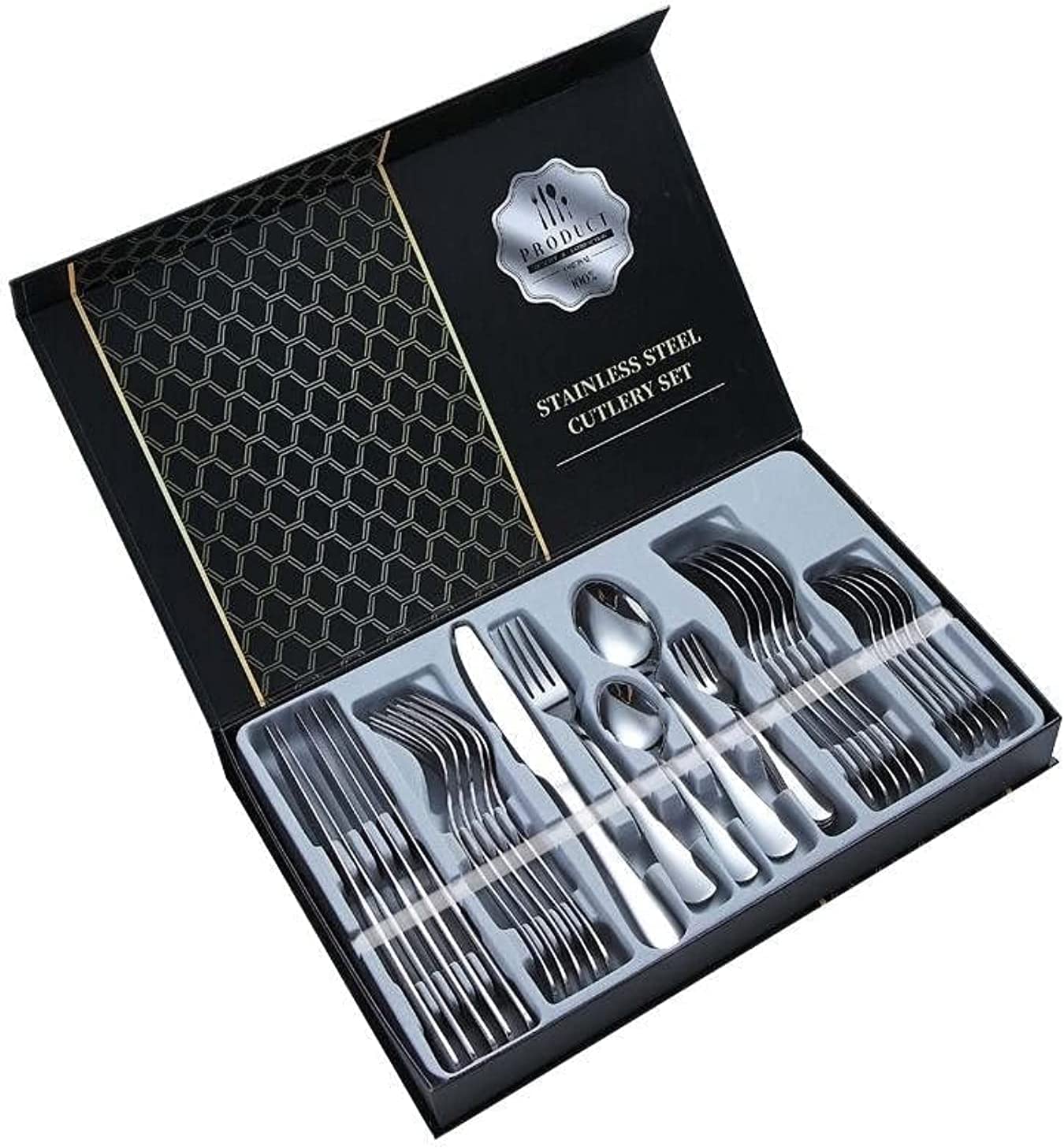 Luxury Camping Portable Colorful Stainless Steel Besteck 30 Pcs Flatware Gift Box Packaging Cutlery Set.