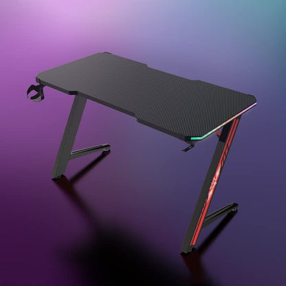 Gaming Desk Table With RGB light, Computer Desk, Cup Holder and Headphone Hook Gamer Workstation Game Table.